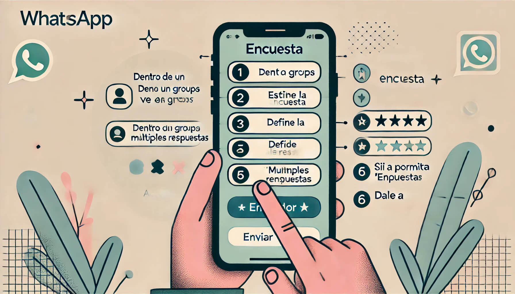 Ilustración pasos para crear una encuesta por Whatsapp